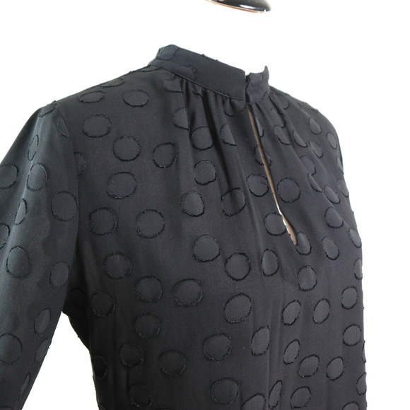 Ann Taylor Size Petite M Keyhole Neck Blouse Tie Black Polka Dot - Picture 6 of 11